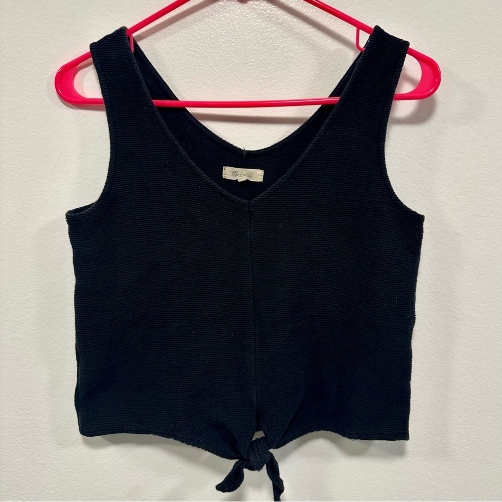 Madewell black cotton ribbed tie front Elegant Black Knit Tank Top! Size small